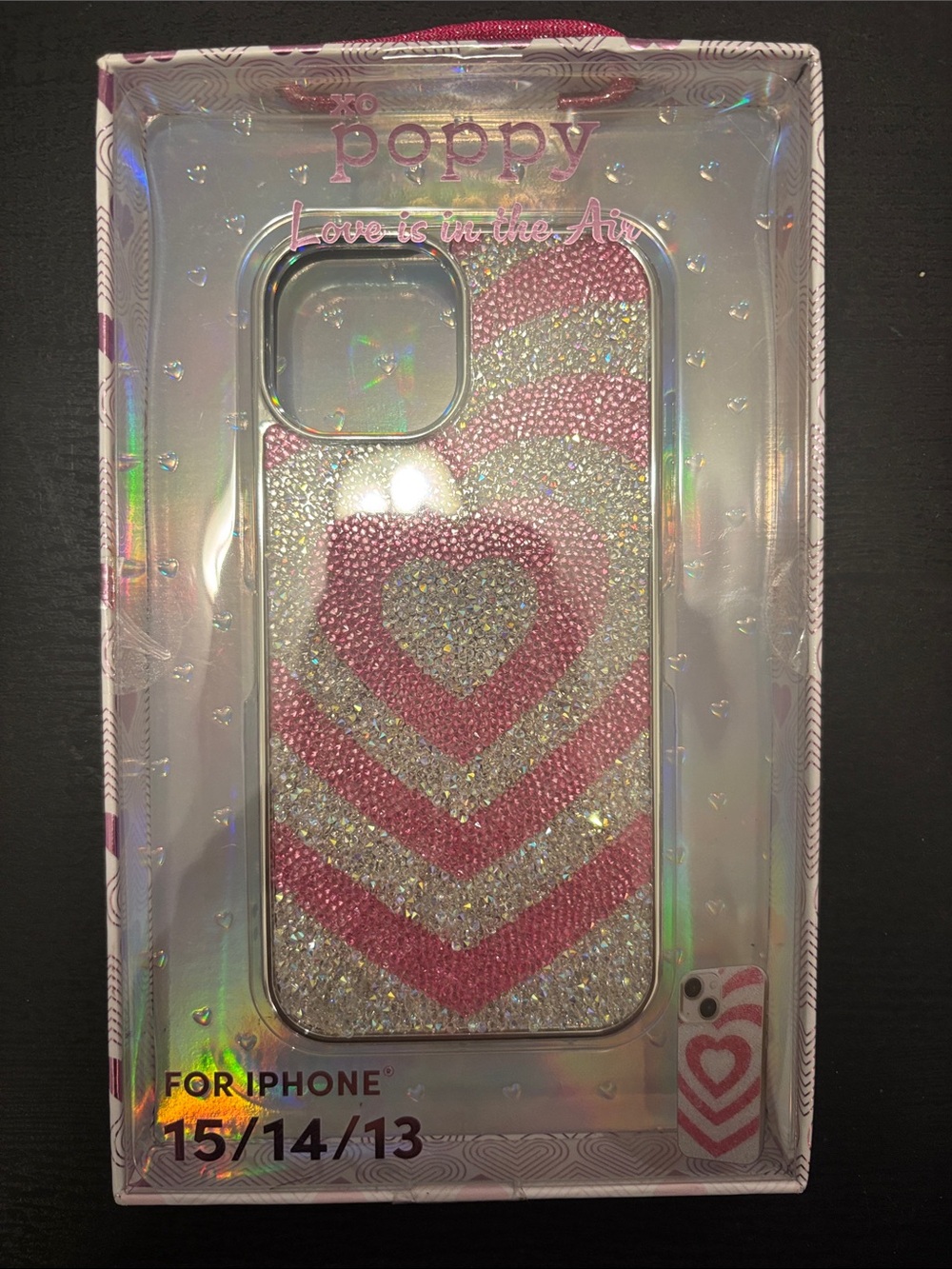 Poppy Glitter Heart iPhone Case - Pink & Silver
